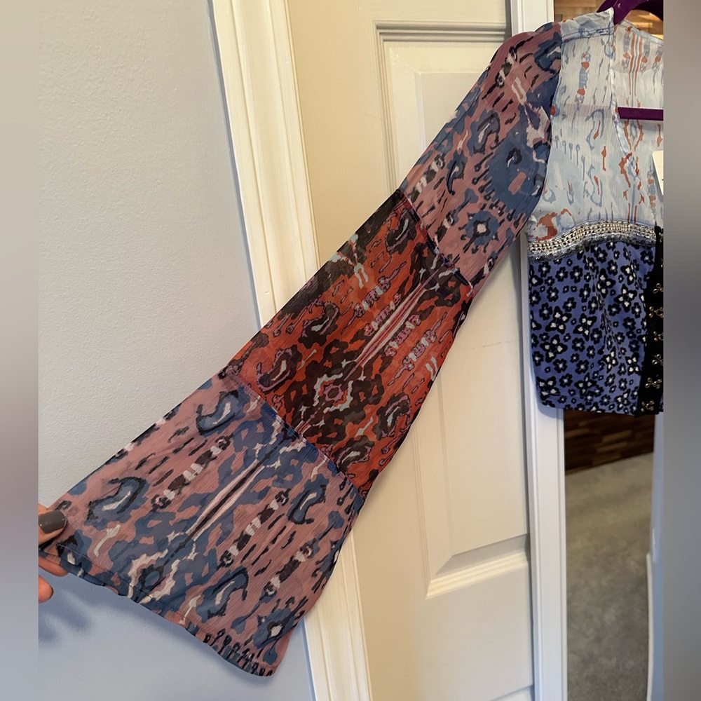 Free People Multicolor Patchwork Style Blouse - image 5